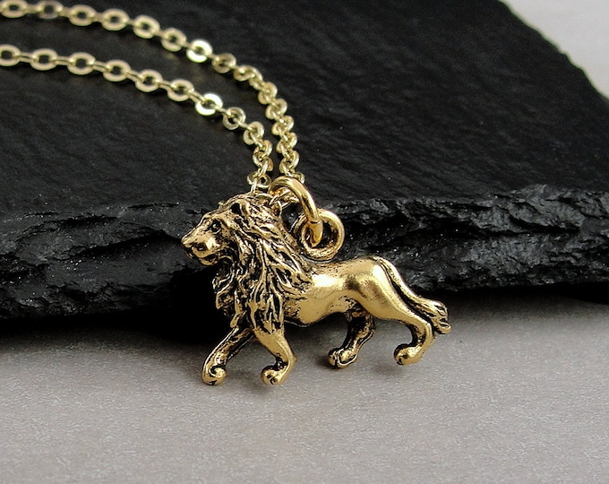 Gold Lion Necklace, Gold Lioness Charm Necklace, Lion Charm Necklace, Lion Jewelry, Wild Animal Jewelry, Lion Gift