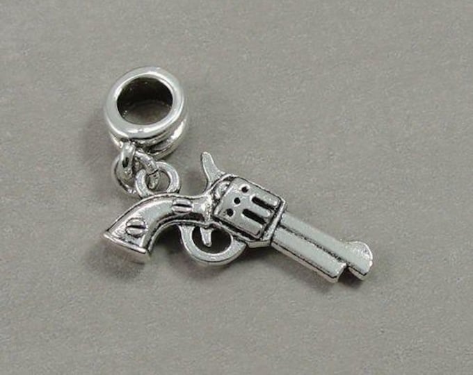 Pistol European Dangle Bead Charm - Silver PIstol Revolver Charm for European Bracelet