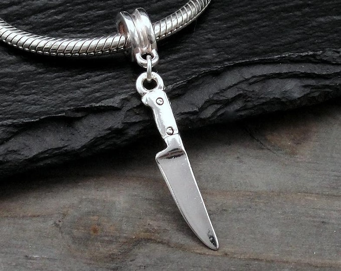 Miniature Knife Charm, Silver Kitchen Knife European Dangle Charm, Chef Charm, Baking Gift, Knife Pendant, Gift for Baker