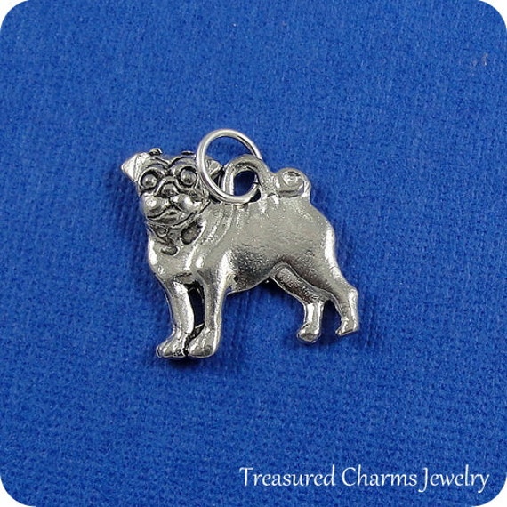 Dog Breed Pug Charm Antiqued Sterling Silver Dog Breed Pug Charm Antiqued Sterling Silver