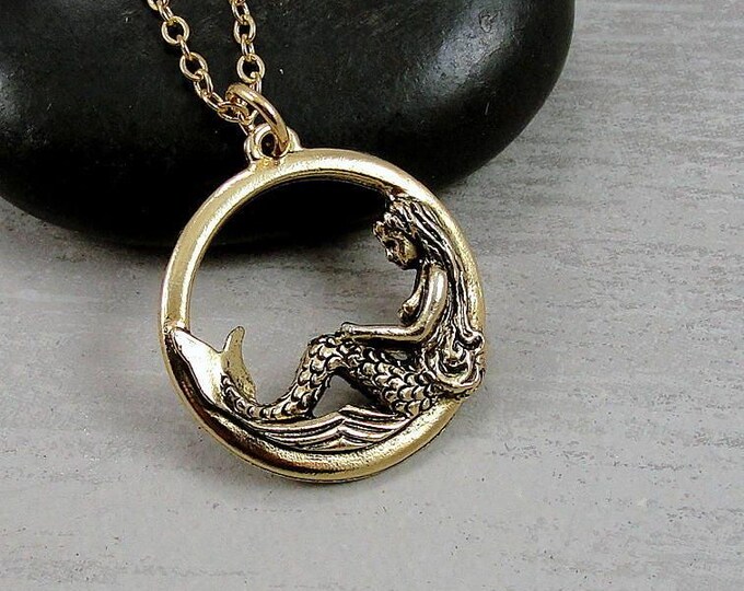 Mermaid Necklace, Gold Mermaid Charm Necklace, Mermaid Charm, Mermaid Jewelry Gift, Mermaid Lover Gift, Under the Sea Themed Jewerly
