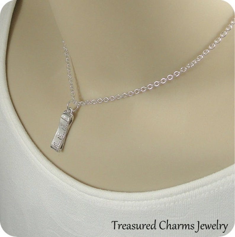 Measuring Tape Necklace Silver Tape Measure Charm on a Silver Etsy
