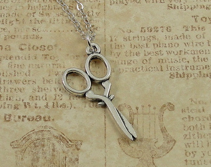 Antique Style Scissors Necklace, Miniature Silver Pair of Scissors Charm on a Silver Cable Chain