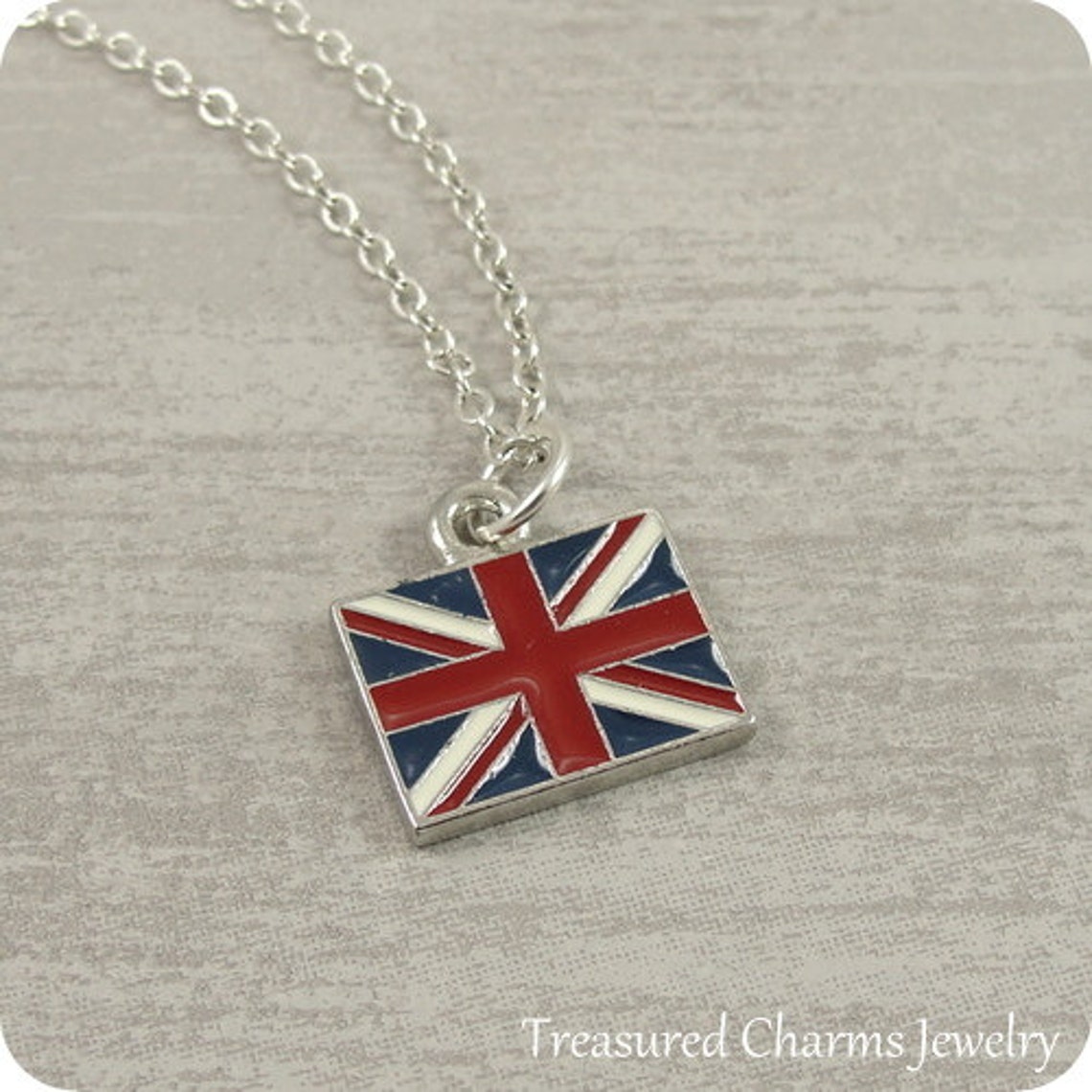 British Flag Necklace Silver British Flag Charm on a Silver - Etsy