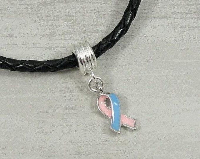 CLOSEOUT- Pink and Blue Awareness Ribbon European Dangle Bead Charm - Pink and Blue Awareness Large Hole Bead