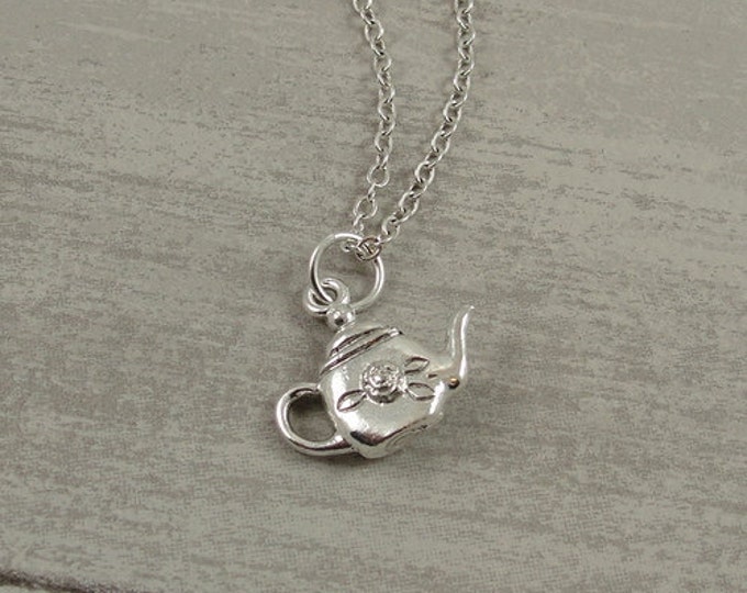 Teapot Necklace, Silver Plated Teapot Charm on a Silver Cable Chain