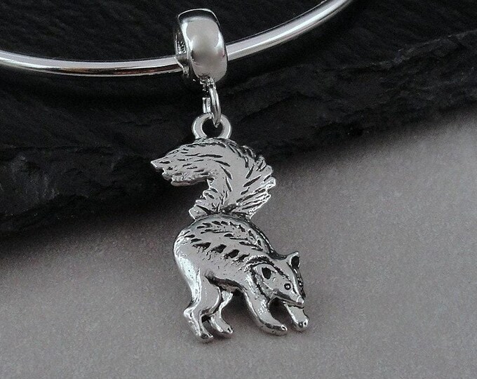 Skunk European Charm, Silver Skunk Dangle Charm, Pet Skunk Charm, Silver Wildlife Critter Charm, Skunk Large Hole Bead, Polecat Charm
