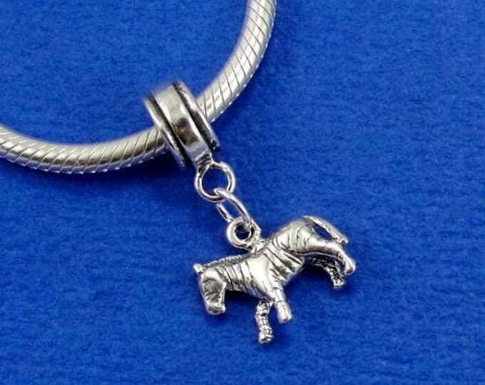Zebra European Dangle Bead Charm - Sterling Silver Zebra Charm for European Bracelet