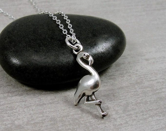 Sterling Silver Flamingo Necklace, Tropical Bird Necklace, Flamingo Charm, Flamingo Pendant, Tropical Charm, Flamingo Gift Jewelry