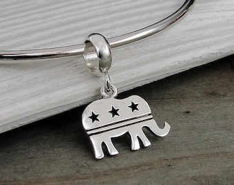 Republican European Charm, 925 Sterling Silver Republican Elephant Dangle Charm, Republican Charm with Bail, Republican Party Gift