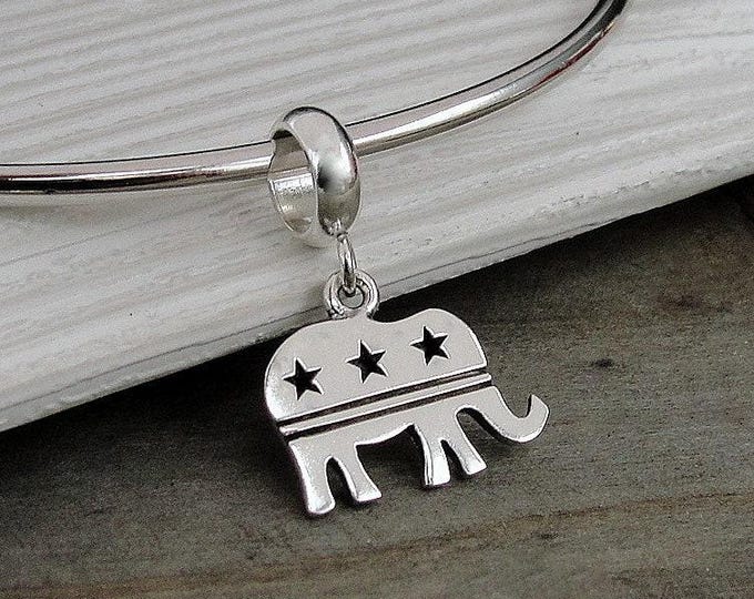 Republican European Charm, 925 Sterling Silver Republican Elephant Dangle Charm, Republican Charm with Bail, Republican Party Gift