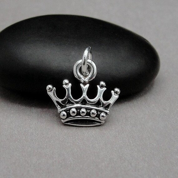 Queen Princess Crown Charm with Lobster Clasp Antiqued Sterling Silver Queen Princess Crown Charm with Lobster Clasp Antiqued Sterling Silver