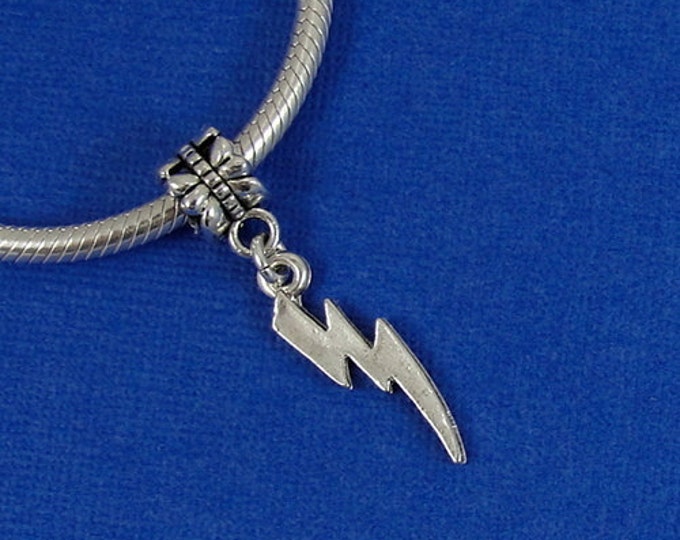 Lightning Bolt European Dangle Bead Charm - Silver Lightning Bolt Charm for European Bracelet