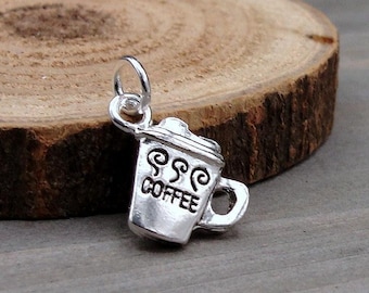 Coffee Mug Charm, Silver Coffee Cup Charm for Necklace or Bracelet, Coffee Lover Charm, Barista Charm, Coffee Shop Charm, Gift for Barista