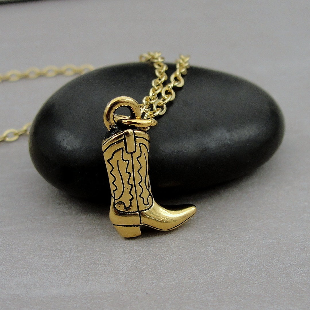 Cowboy Boot Necklace, Gold Cowboy Boots Charm Necklace, Cowgirl
