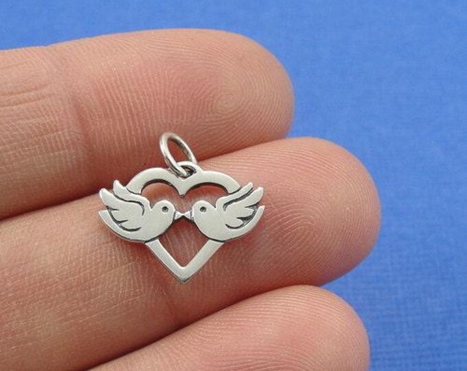 CLOSEOUT - Love Birds Charm - Sterling Kissing Doves Charm for Necklace or Bracelet