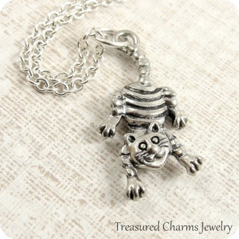 Striped Cheshire Cat Necklace Silver Plated Cheshire Cat Etsy