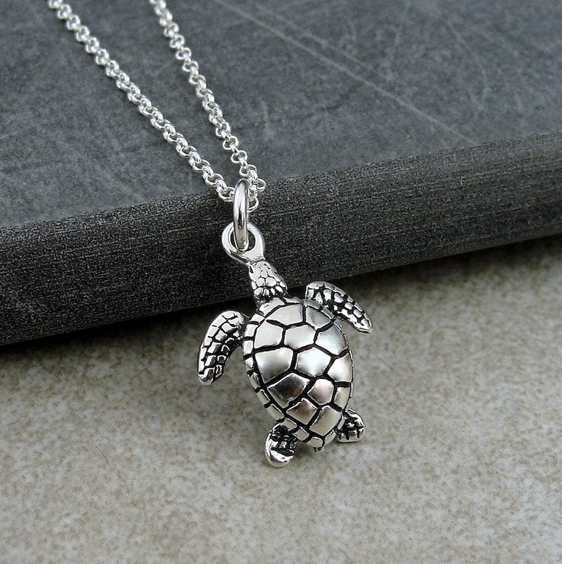 Sea Turtle Necklace, 925 Sterling Silver Sea Turtle Charm on a Silver Cable Chain, Sea Turtle Gift, Sea Turtle Jewelry, Ocean Beach Jewelry image 1