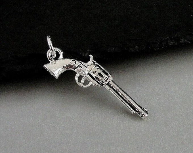 Six Shooter Charm, Silver Pistol Charm, Revolver Charm, Old West Charm, Cowboy Charm, Sheriff Charm, Police Officer Charm, Bracelet Charm