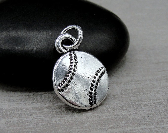 Silver Baseball Charm, Softball Charm, Baseball Pendant, Necklace Charm, Bracelet Charm, Softball Jewelry, Softball Player Gift