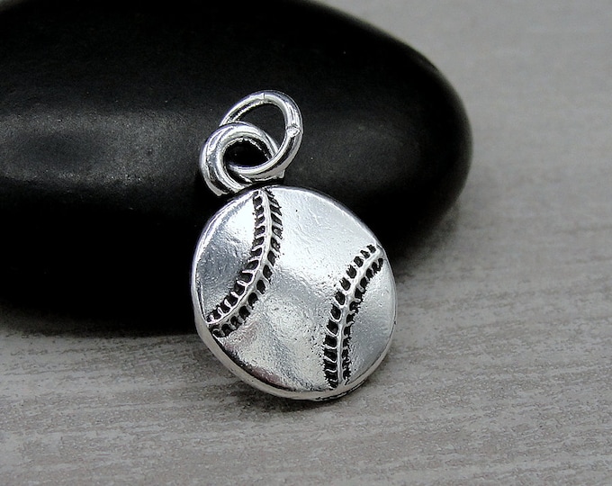 Silver Baseball Charm, Softball Charm, Baseball Pendant, Necklace Charm, Bracelet Charm, Softball Jewelry, Softball Player Gift