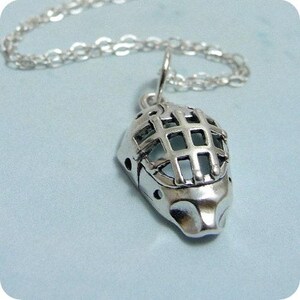 Hockey Goalie Mask Necklace, Sterling Silver Hockey Mask Charm on a Silver Cable Chain image 1