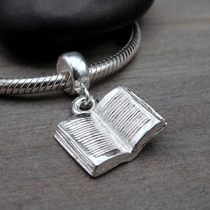 Open Book European Charm, Silver 3D Book Charm, Book Charm with Bail, Author Charm, Writer Charm, School Charm, Book Lover Gift
