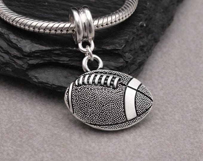 Silver Football Charm for European Bracelet, Sports Dangle Charm, Double-sided Ball Pendant with Large Hole Bead Bail