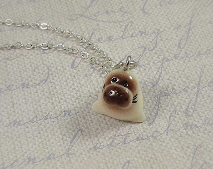 Baby Seal Necklace, Baby Seal Charm on a Silver Cable Chain