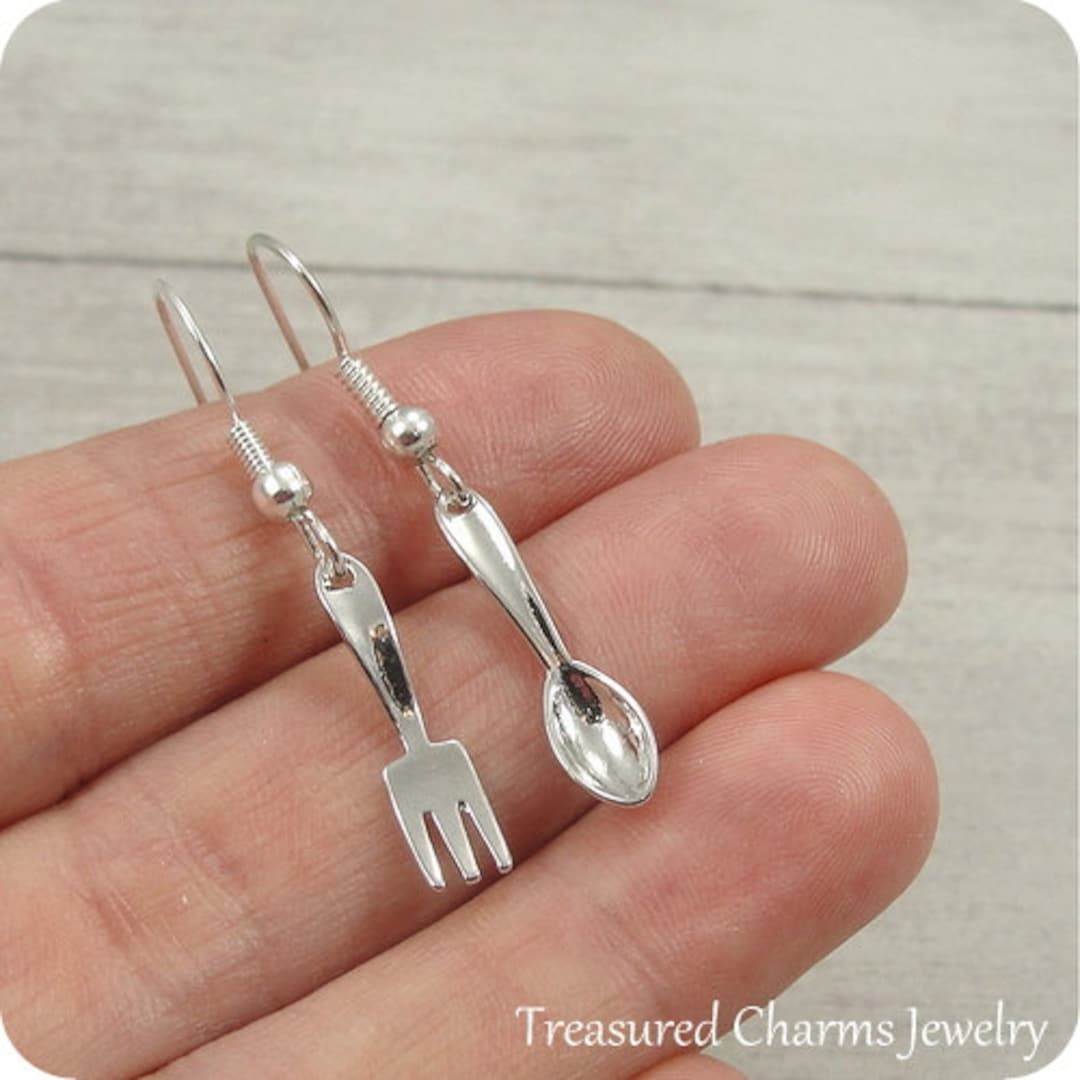 Tiny Fork and Spoon Earrings, Silver Plated Etsy