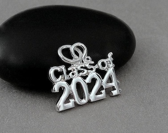 CLOSEOUT - Class of 2024 Charm, Graduation Charm, Silver Class of 2024 Charm, 2024 Graduation Pendant, Graduation Gift, Graduation Jewelry
