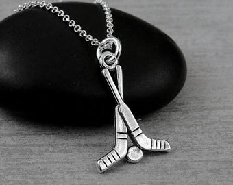 Hockey Sticks Necklace, 925 Sterling Silver Hockey Charm on a Silver Cable Chain, Hockey Pendant, Hockey Gift, Hockey Jewelry