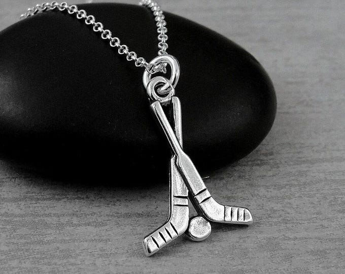 Hockey Sticks Necklace, 925 Sterling Silver Hockey Charm on a Silver Cable Chain, Hockey Pendant, Hockey Gift, Hockey Jewelry