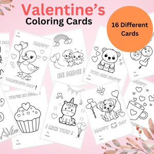 Cartes à colorier pour la Saint-Valentin, Cartes imprimables pour la Saint-Valentin, Cartes de Saint-Valentin pour enfants, Cartes à colorier imprimables, Cartes de classe en téléchargement numérique