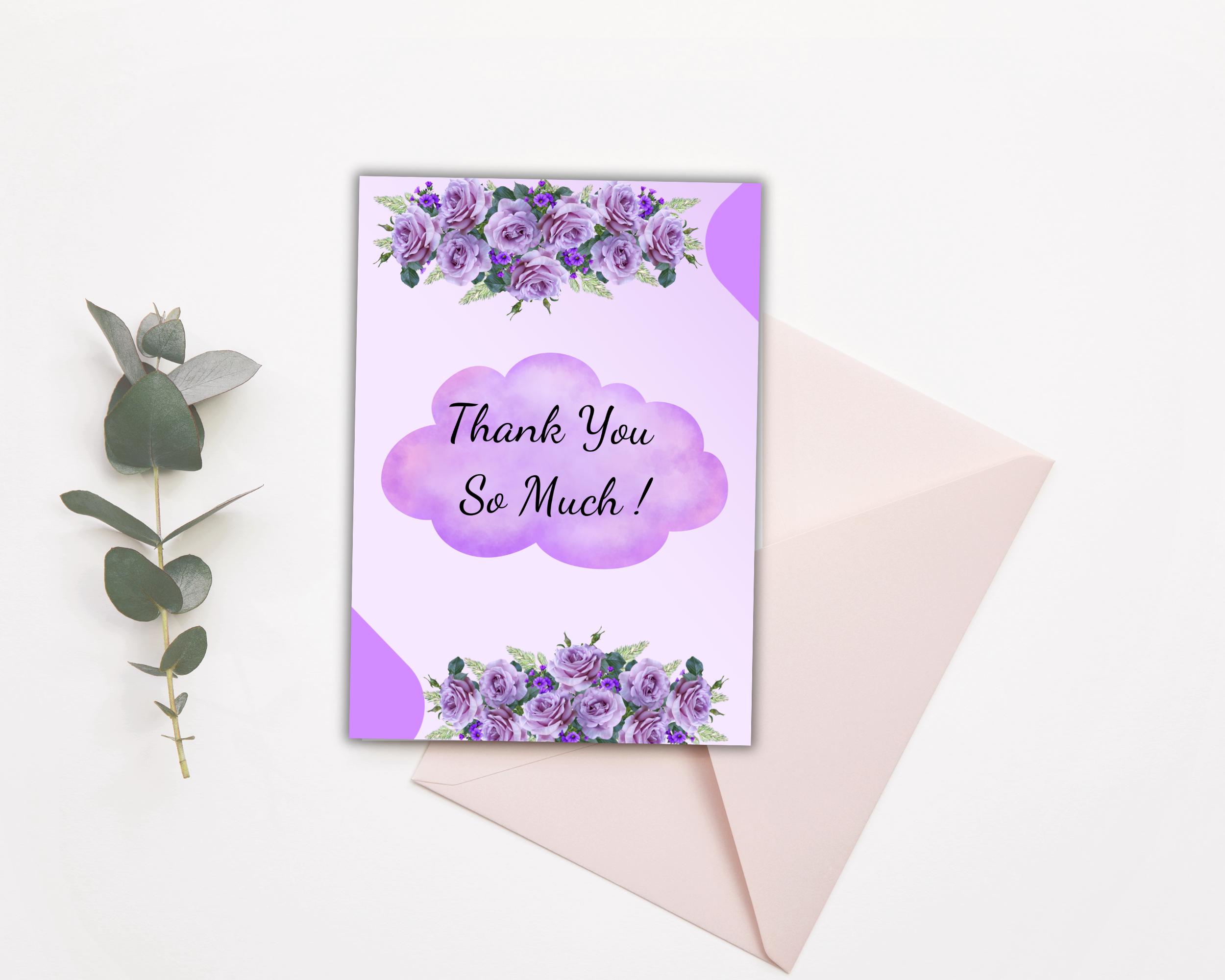 Rose Flower Thank You Card, Printable Thank You Cards, Instant Download ...