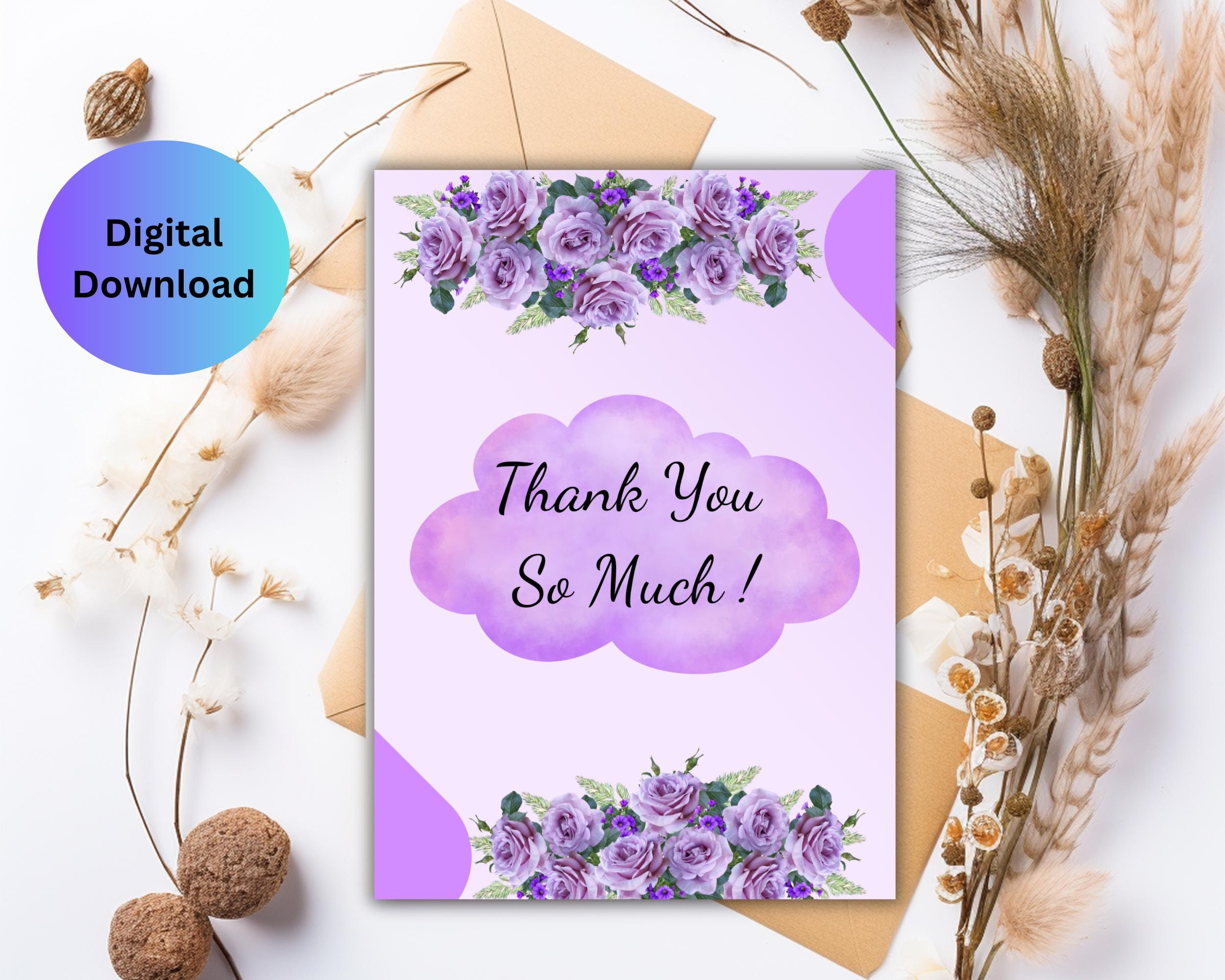Rose Flower Thank You Card, Printable Thank You Cards, Instant Download ...