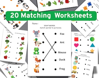 Printable Matching Worksheets, Match the Picture, Kindergarten Preschool Activity, Busy book, Educational Pages, Homeschool, Kids activity