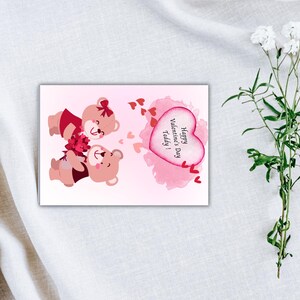 Valentinstag Karte, Teddies Valentinstag druckbare Karte, Karte für ihn ihren Mann Frau Freund Freundin Romantische Liebeskarte 5x7 PDF&JPG
