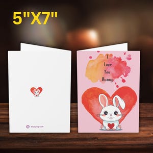 Valentinstag Karte, Hase am Valentinstag Karte, Karte für Ihn Mann Frau Freund Freundin Romantische Liebeskarte 5x7 PDF&JPG