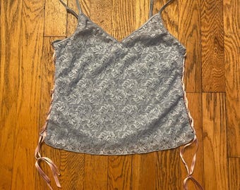 act int coquette y2k blue lace camisole crop top fairy pink ribbon size medium