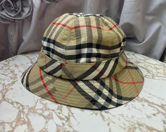 Rare Vintage Burberry’s 1980’s Womens tan bucket hat in canvas & nova check Vintage 1980 main image 2