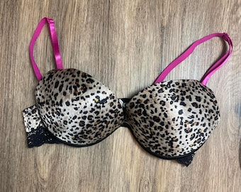 fredericks of hollywood vtg y2k emo leopard cheetah hot pink push up bra 36c