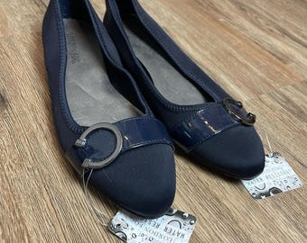 london fog navy blue water resistant ballet flats nwt size 7.5