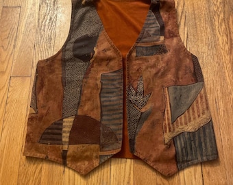 vintage 90s patchwork western brown suede vest size medium