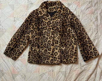 vintage 1960s faux fur cropped leopard print jacket union made size medium