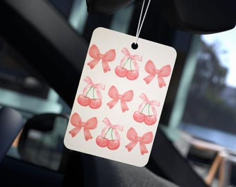 Cherry and Bow Car Air Freshener, Auto Air Freshener, Scented Car Accessory, Car Décor, Travel Freshener, Gift Idea Car Air Freshener