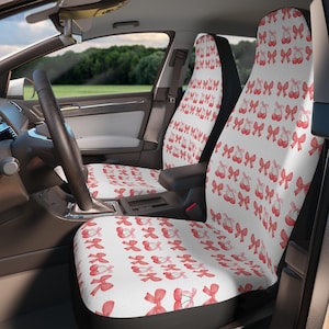 Fundas de asiento de coche con lazo rosa y cereza, funda decorativa para asiento de coche, bonitos accesorios para coche, decoración interior del coche, regalo para ella