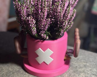 Chopper's Hat style planter with drainage holes and drip tray.
