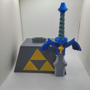 Master Sword in the Stone MTG Deck Box Holds 100 Double Sleeved Cards & Dice Dark Blue