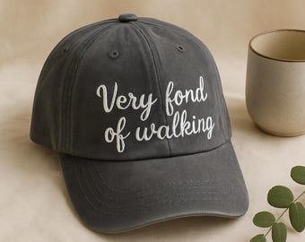 Broderad pappahatt grå, mycket förtjust i promenadhatt, tvättad basebollkeps, minimalistisk promenadhatt, vandringspresent till henne eller honom